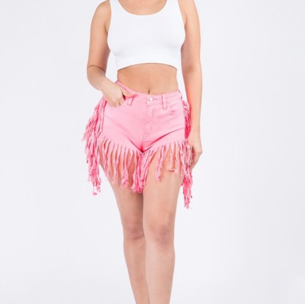 American Bazi High Waist Hot Pink Fringe Shorts Size L Beach Summer 90s Vacation